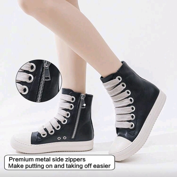 Black High-Top Women's Sneakers with Cream Laces - Picture 6 of 6